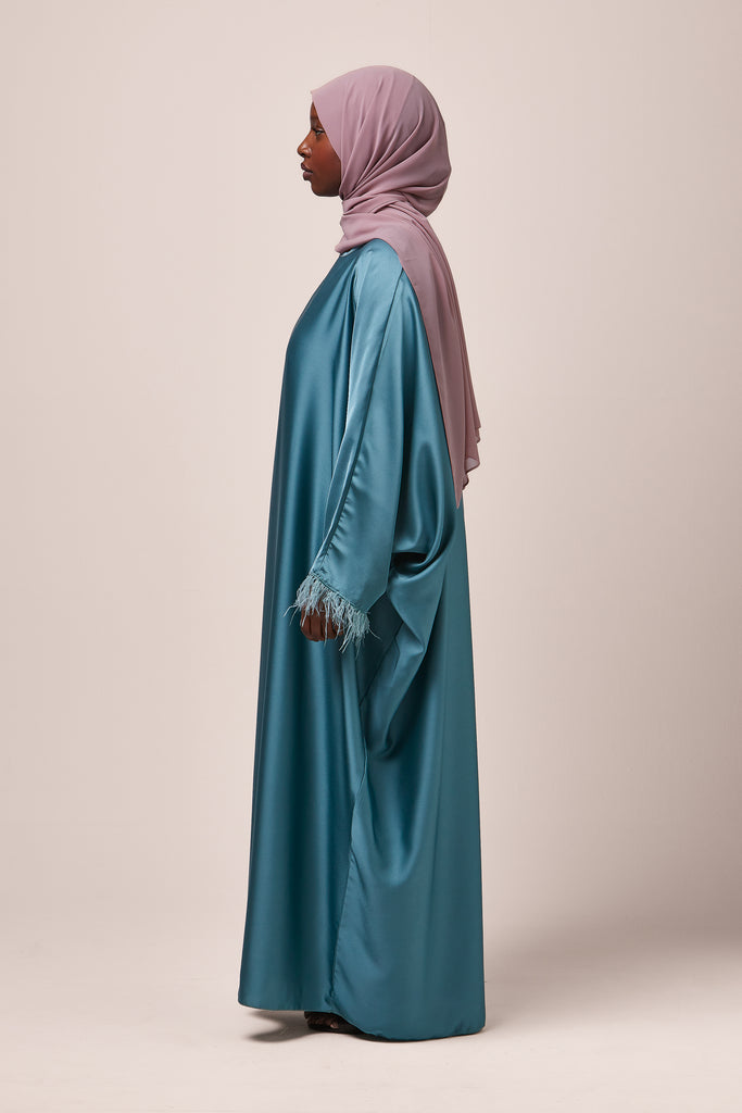 Blue Feathered Batwing Abaya