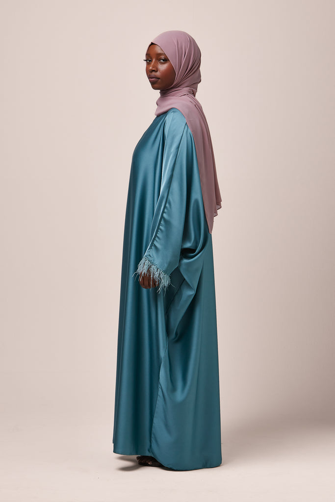 Blue Feathered Batwing Abaya