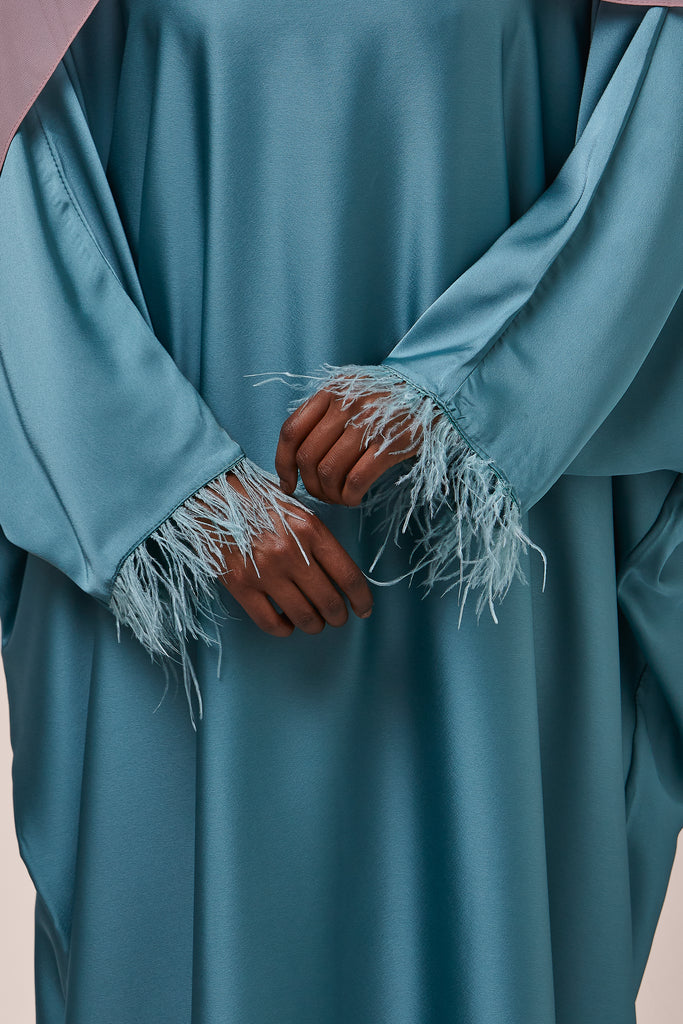 Blue Feathered Batwing Abaya