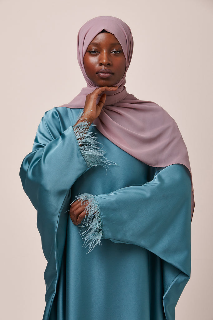 Blue Feathered Batwing Abaya