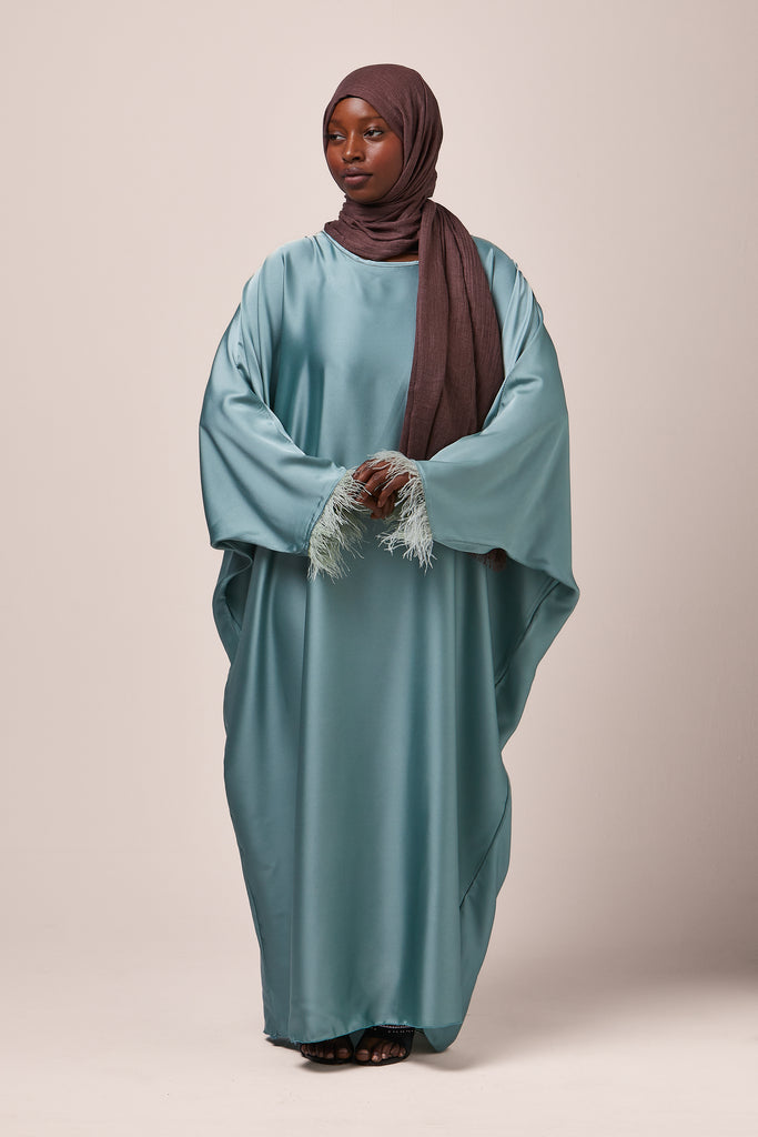 Light Blue Feathered Batwing Abaya