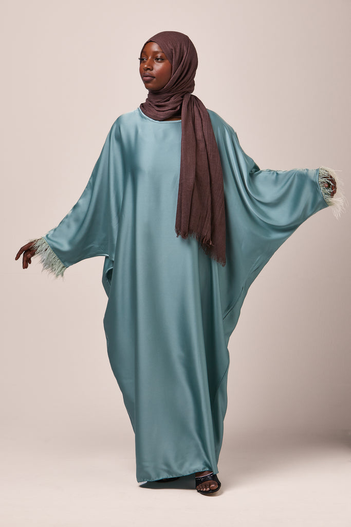 Light Blue Feathered Batwing Abaya