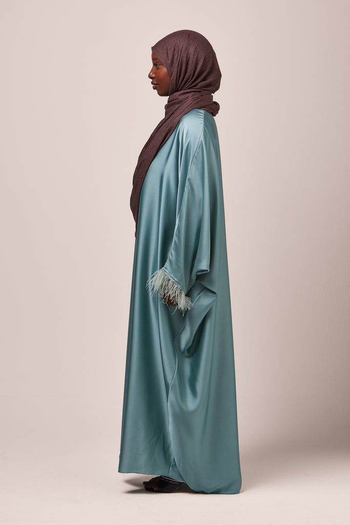 Light Blue Feathered Batwing Abaya