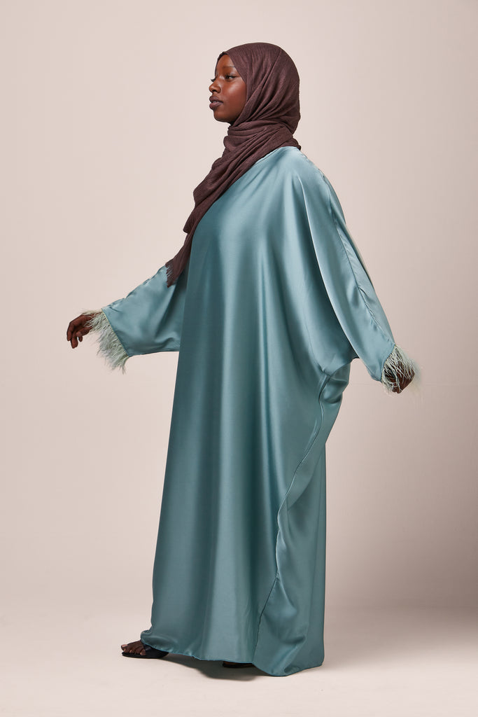 Light Blue Feathered Batwing Abaya