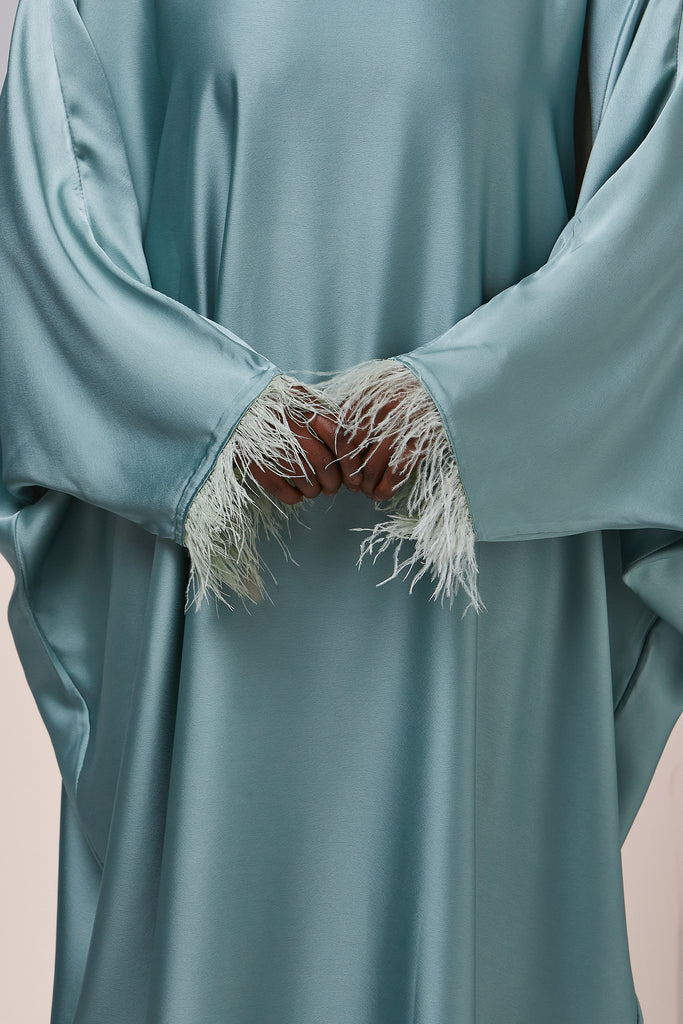 Light Blue Feathered Batwing Abaya