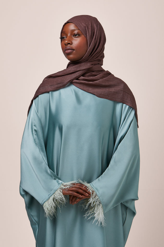 Light Blue Feathered Batwing Abaya