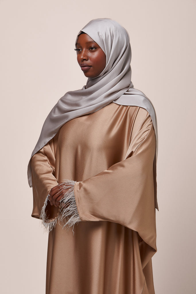 Beige Feathered Batwing Abaya