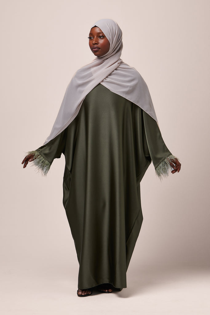 Khaki Feathered Batwing Abaya