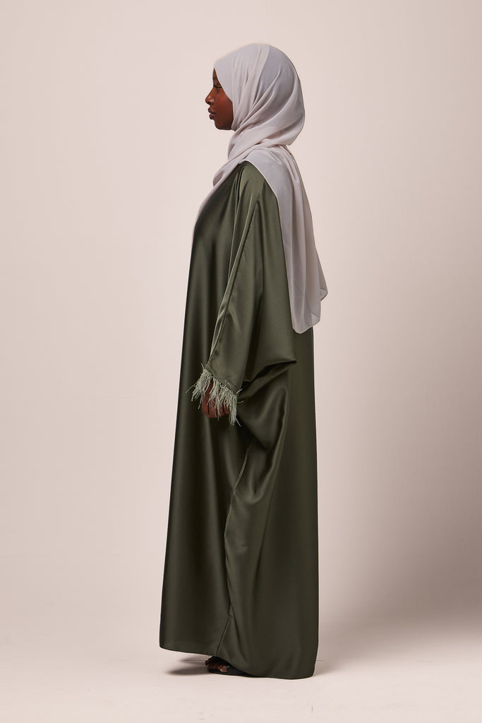 Khaki Feathered Batwing Abaya