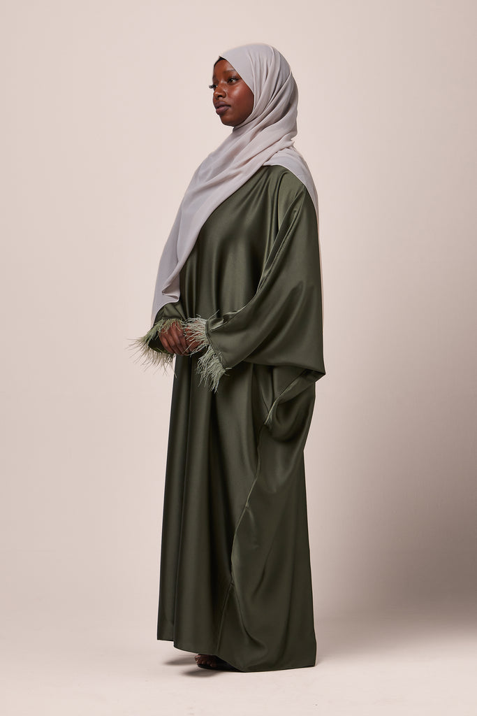 Khaki Feathered Batwing Abaya