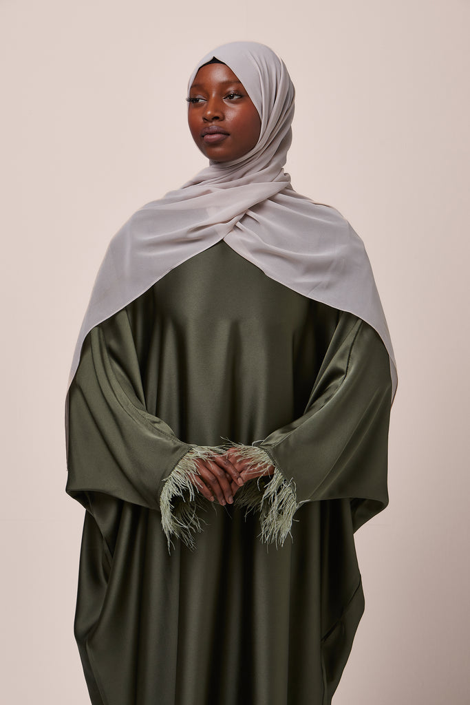 Khaki Feathered Batwing Abaya