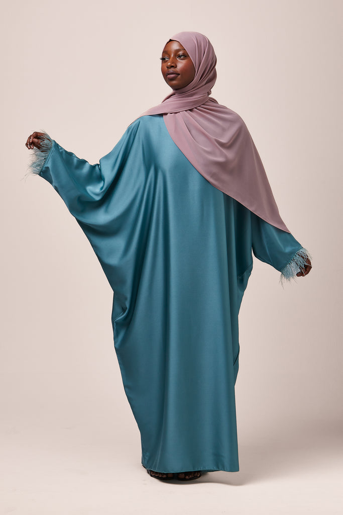 Blue Feathered Batwing Abaya