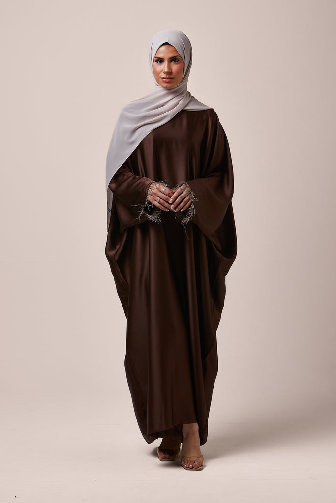 Brown Feathered Batwing Abaya