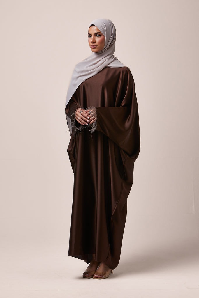 Brown Feathered Batwing Abaya