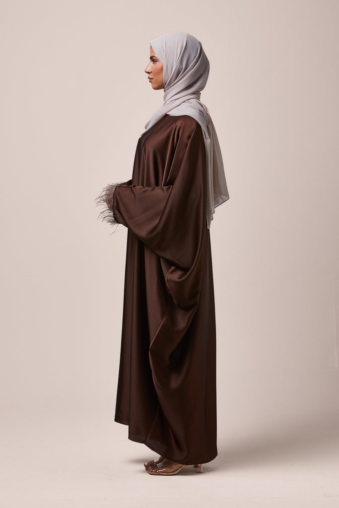 Brown Feathered Batwing Abaya