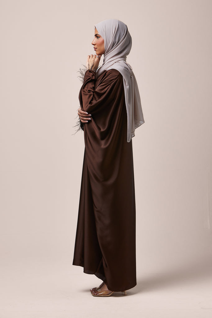 Brown Feathered Batwing Abaya