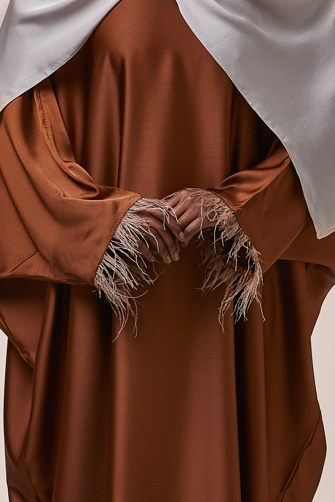 Burnt Orange Feathered Batwing Abaya