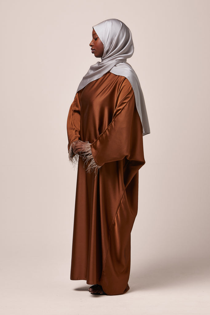 Burnt Orange Feathered Batwing Abaya