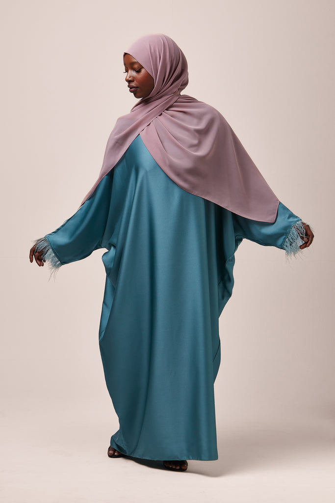 Blue Feathered Batwing Abaya