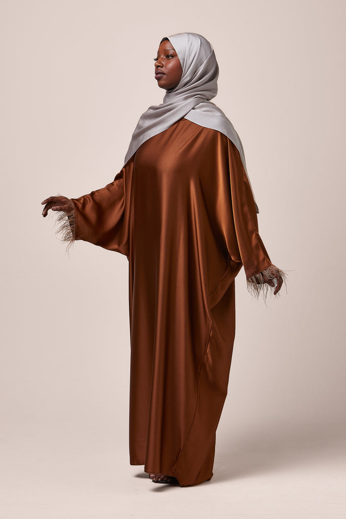 Burnt Orange Feathered Batwing Abaya