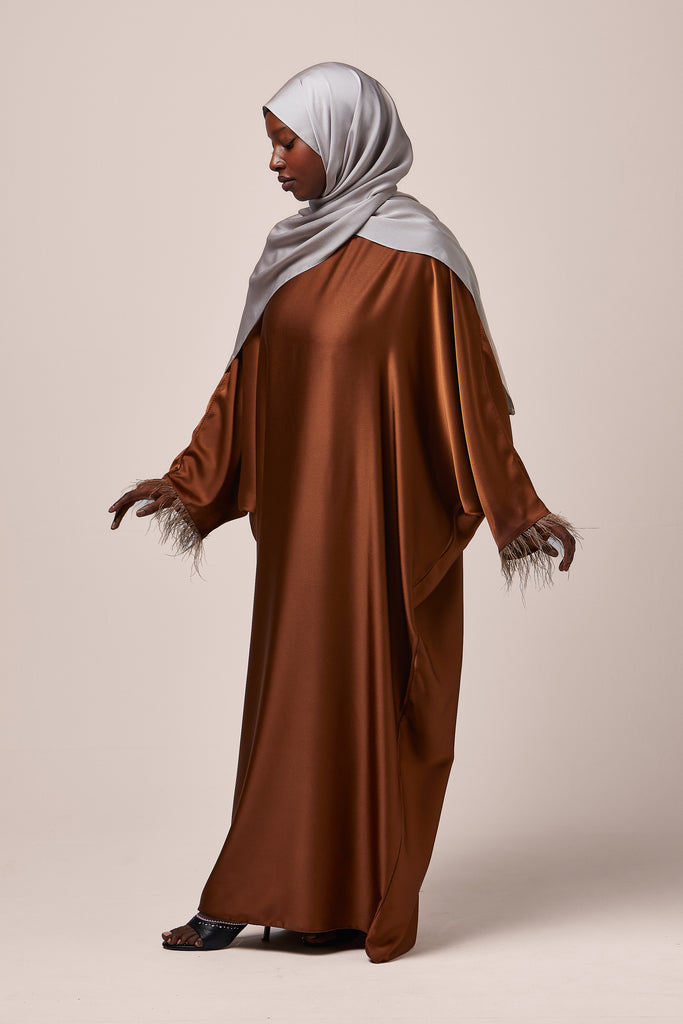 Burnt Orange Feathered Batwing Abaya