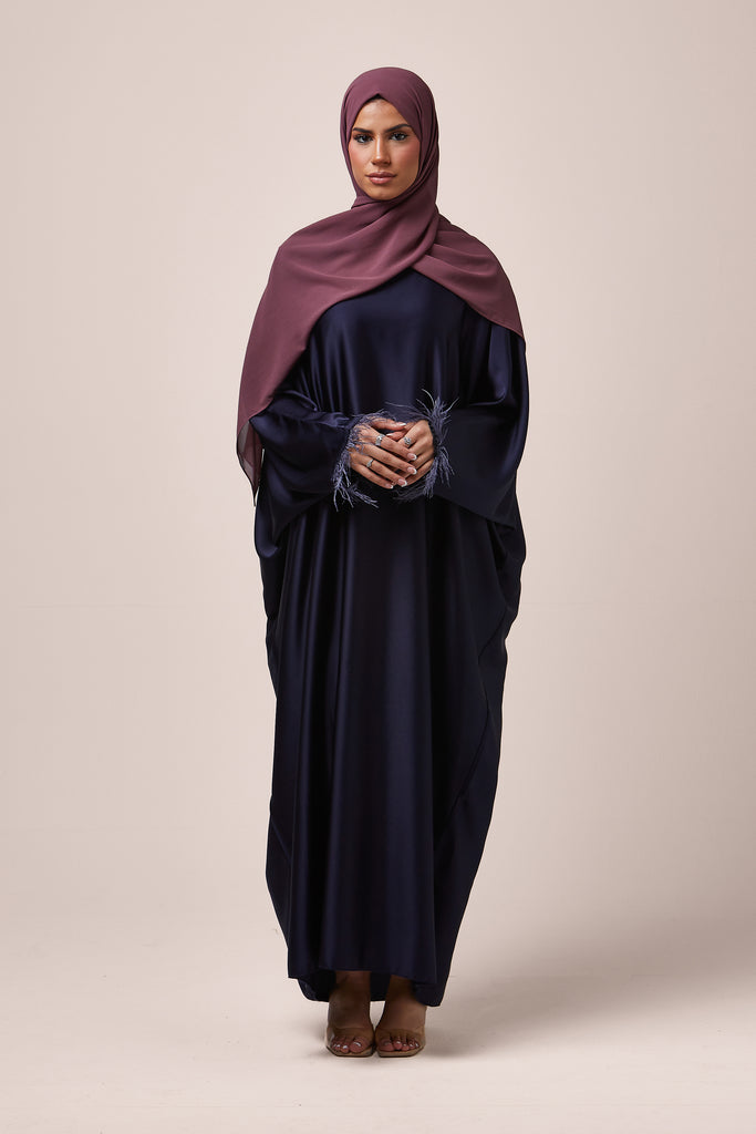 Navy Feathered Batwing Abaya