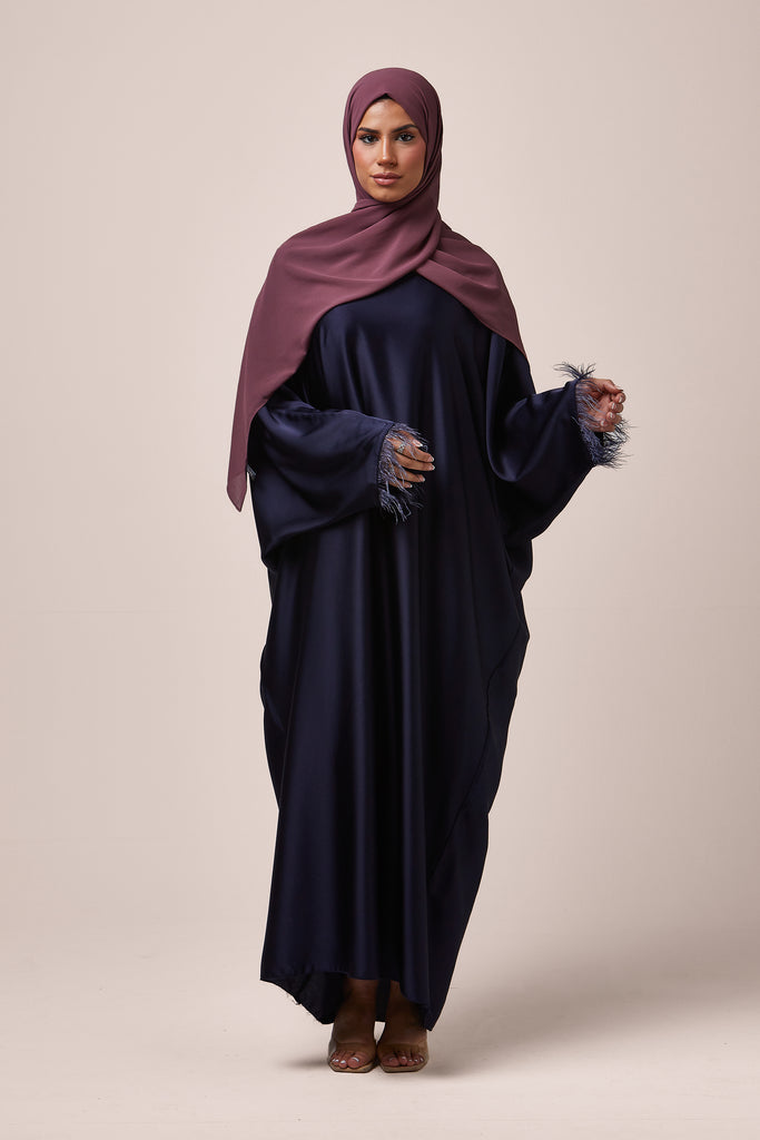 Navy Feathered Batwing Abaya