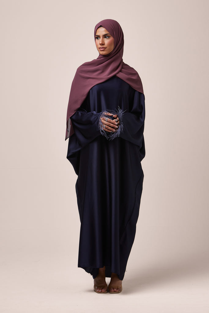 Navy Feathered Batwing Abaya