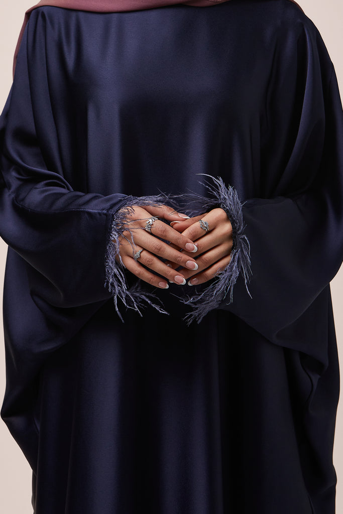 Navy Feathered Batwing Abaya