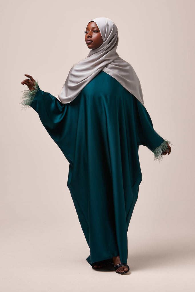 Turquoise Feathered Batwing Abaya