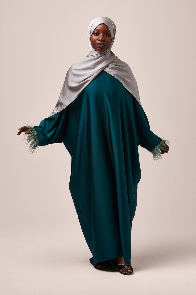 Turquoise Feathered Batwing Abaya