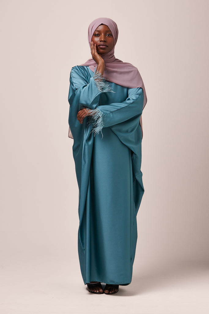 Blue Feathered Batwing Abaya