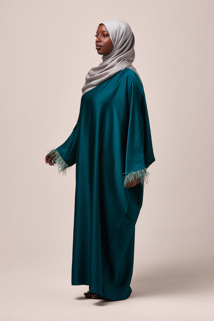 Turquoise Feathered Batwing Abaya