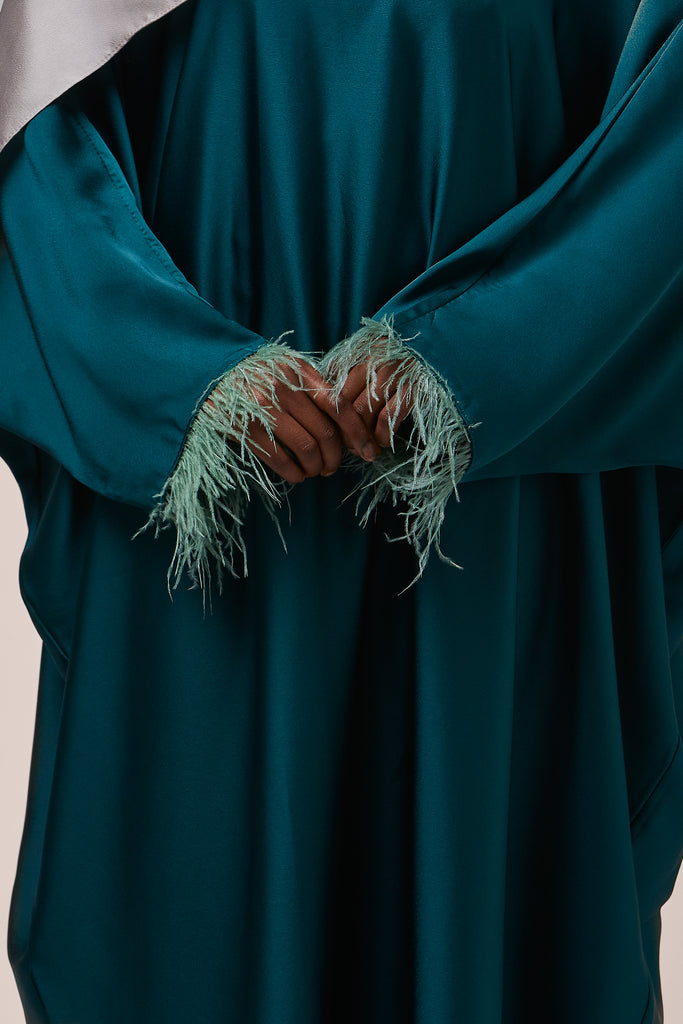 Turquoise Feathered Batwing Abaya