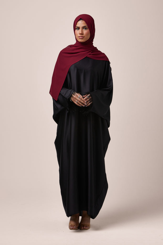 Black Feathered Batwing Abaya