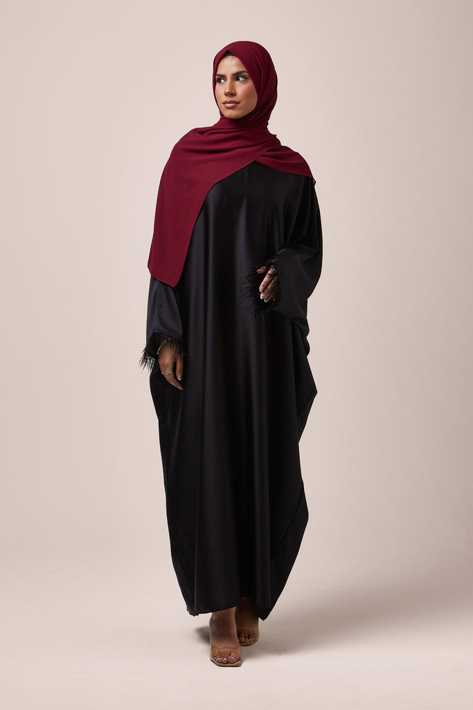 Black Feathered Batwing Abaya