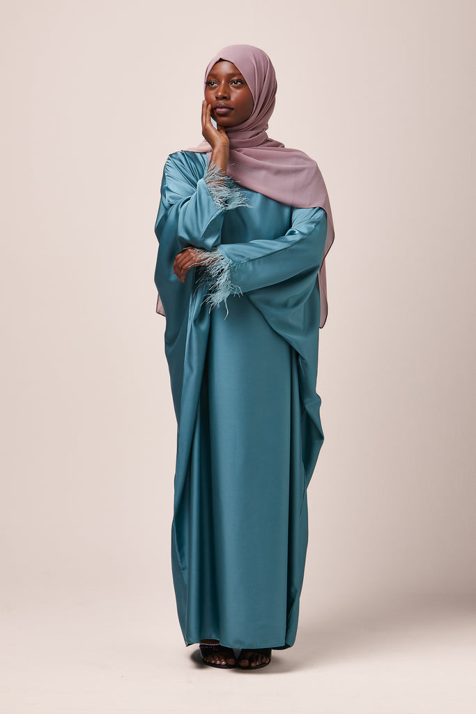 Blue Feathered Batwing Abaya