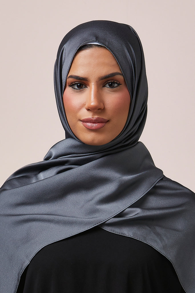 Dark Grey Satin Grain Hijab