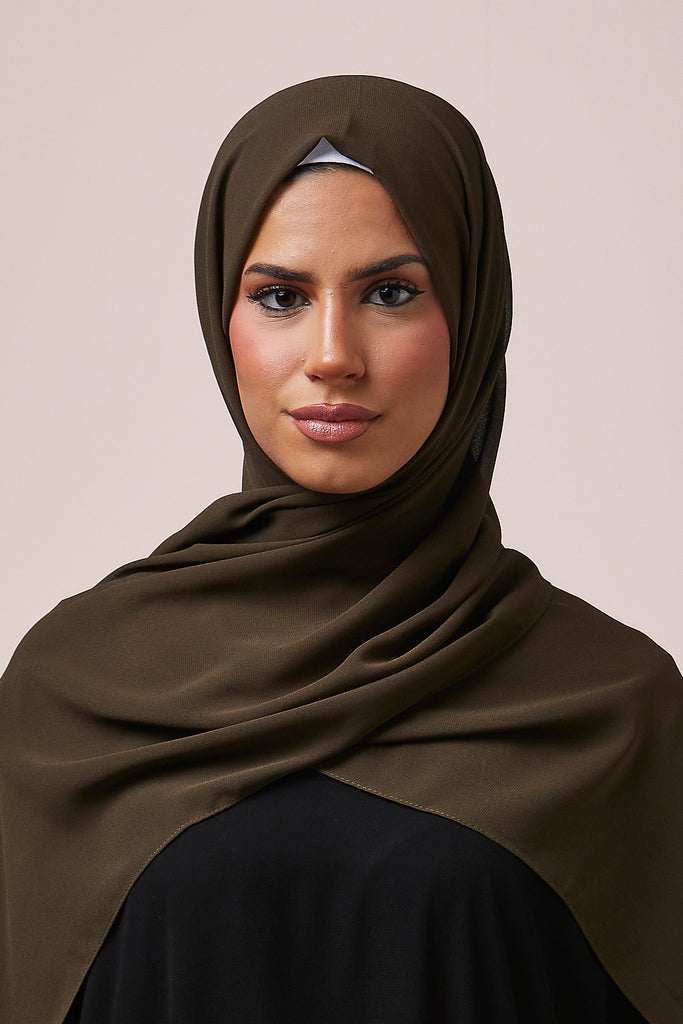 Dark Khaki Chiffon Hijab