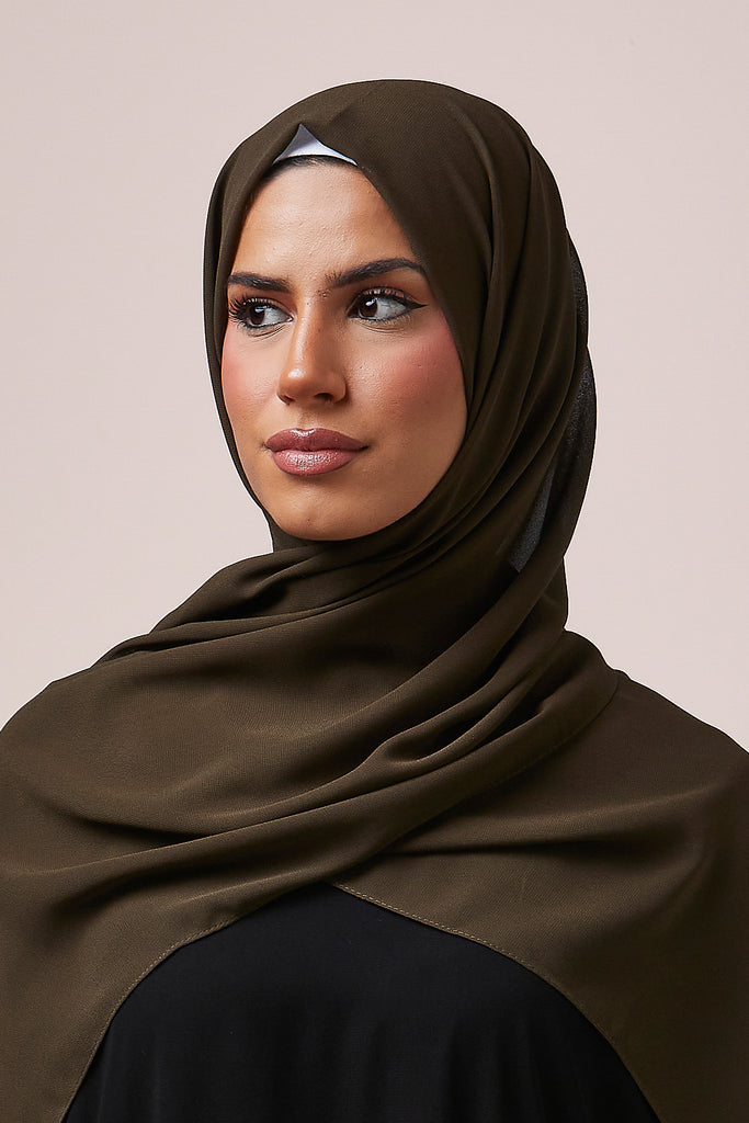 Dark Khaki Chiffon Hijab